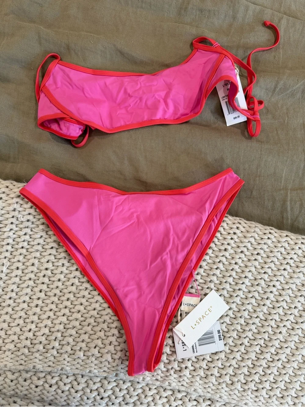LSPACE Bikini Top and Bottom in Bubblegum & Grapefruit - M